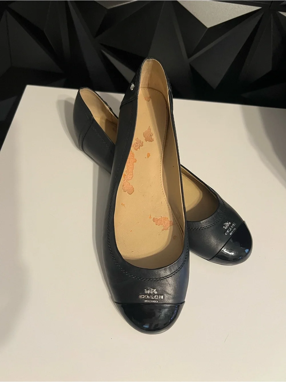 Coach Chelsea Women’s Black Leather Cap-Toe Ballet Flats